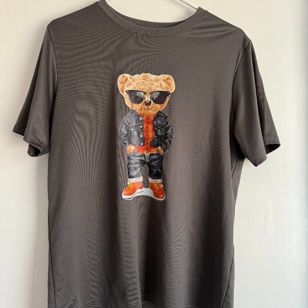 Hipster Teddy Bear Unisex Grey T-Shirt (XS)